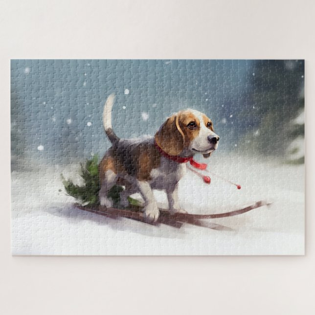 Beagle Christmas snow winter Jigsaw Puzzle (Horizontal)