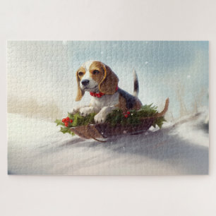 Beagle Christmas snow winter Jigsaw Puzzle