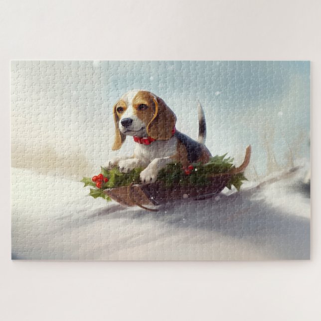 Beagle Christmas snow winter  Jigsaw Puzzle (Horizontal)