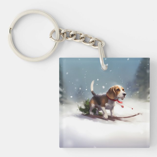 Beagle Christmas snow winter Key Ring (Front)