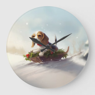 Beagle Christmas snow winter Large Clock