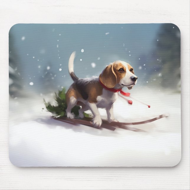 Beagle Christmas snow winter Mouse Pad (Front)