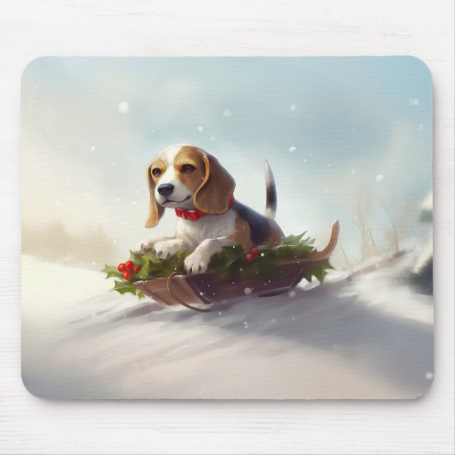 Beagle Christmas snow winter  Mouse Pad (Front)