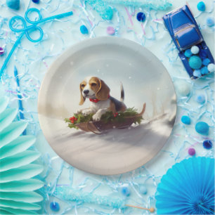 Beagle Christmas snow winter  Paper Plate