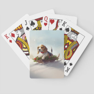 Beagle Christmas snow winter Playing Cards