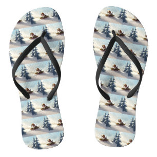 Beagle Christmas snow winter  Thongs