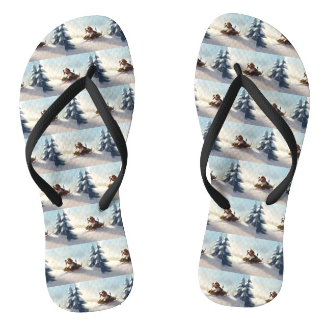 Beagle Christmas snow winter  Thongs (Footbed)