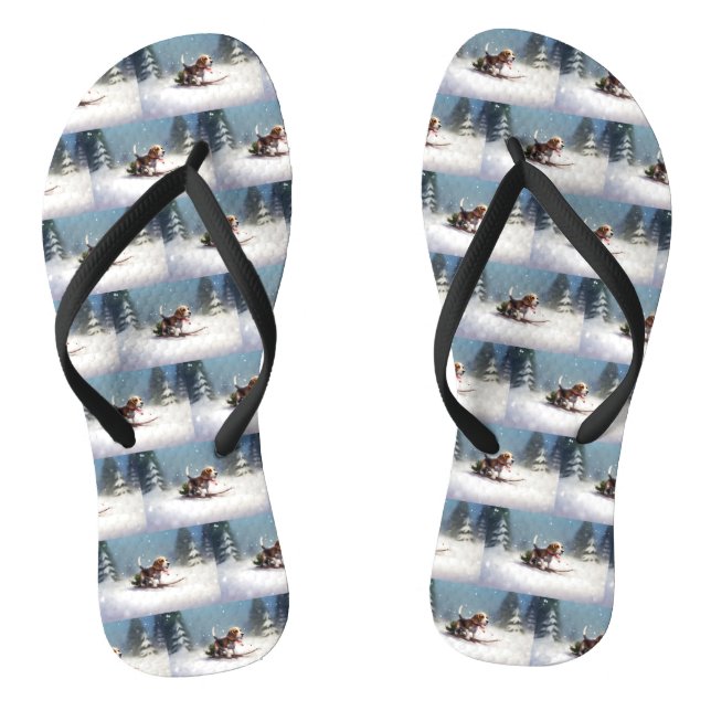 Beagle Christmas snow winter Thongs (Footbed)