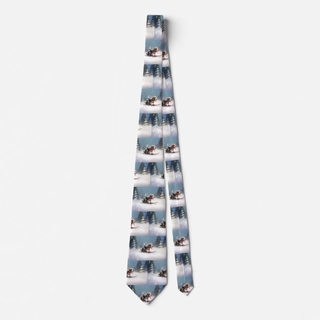 Beagle Christmas snow winter Tie (Front)