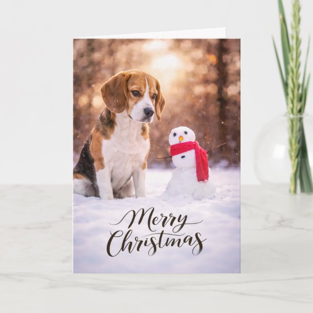 Beagle Christmas Snowman Card (Front)