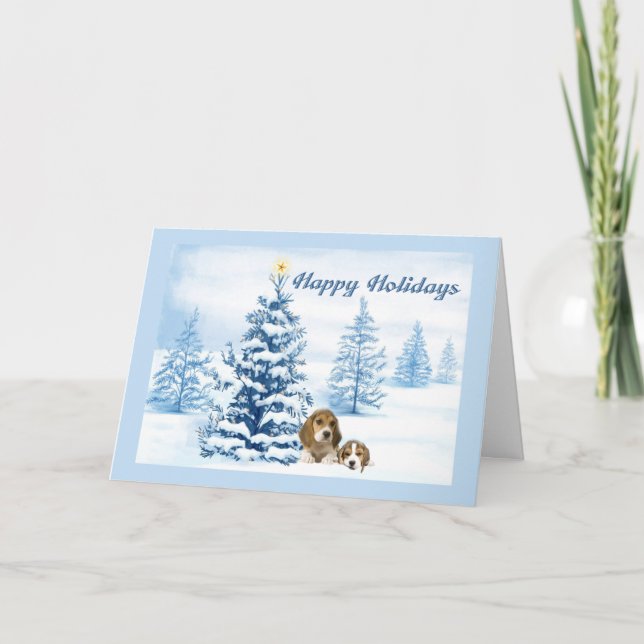 Beagle Christmas Snowy Tree Greeting Card (Front)