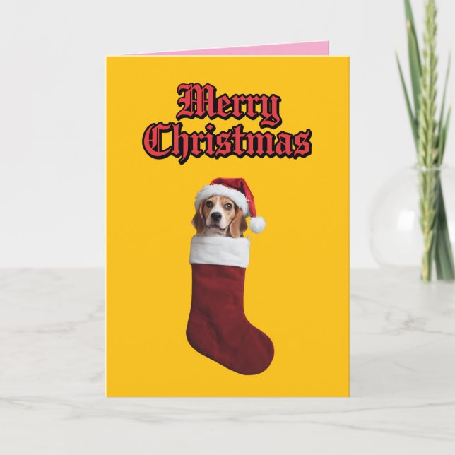 Beagle Christmas Stocking Holiday Card (Front)
