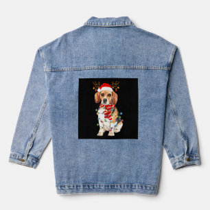 Beagle Christmas Tee Reindeer Christmas Lights Denim Jacket