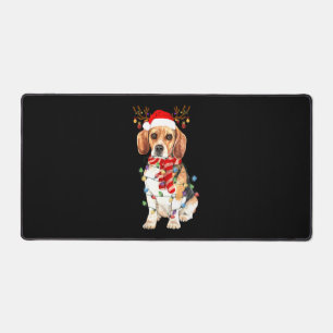 Beagle Christmas Tee Reindeer Christmas Lights Desk Mat