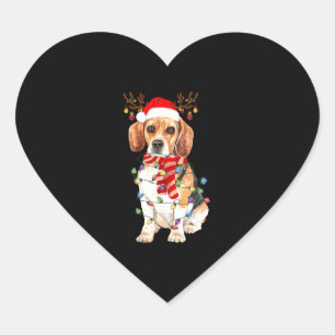 Beagle Christmas Tee Reindeer Christmas Lights Heart Sticker