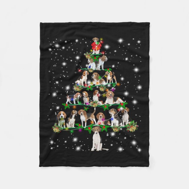 Beagle Christmas Tree Covered By Flashlight Fleece Blanket (Front)