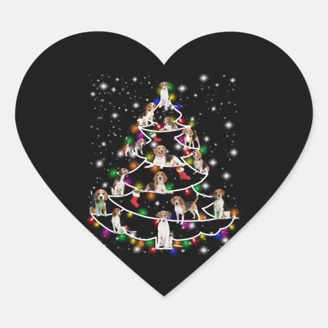 Beagle Christmas Tree Covered By Flashlight Heart Sticker (Front)