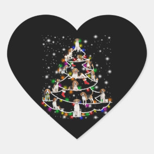 Beagle Christmas Tree Covered By Flashlight Heart Sticker