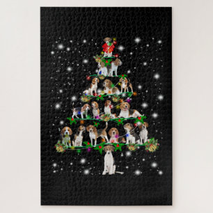 Beagle Christmas Tree Covered By Flashlight Jigsaw Puzzle