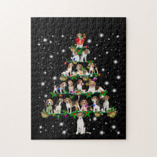 Beagle Christmas Tree Covered By Flashlight Jigsaw Puzzle