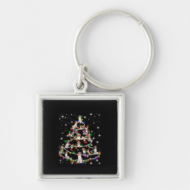 Beagle Christmas Tree Covered By Flashlight Key Ring (Front)