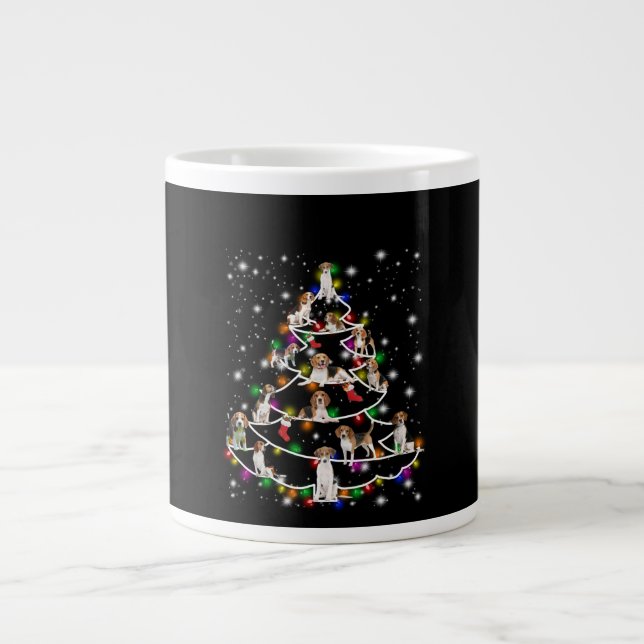 Beagle Christmas Tree Covered By Flashlight Large Coffee Mug (Front)
