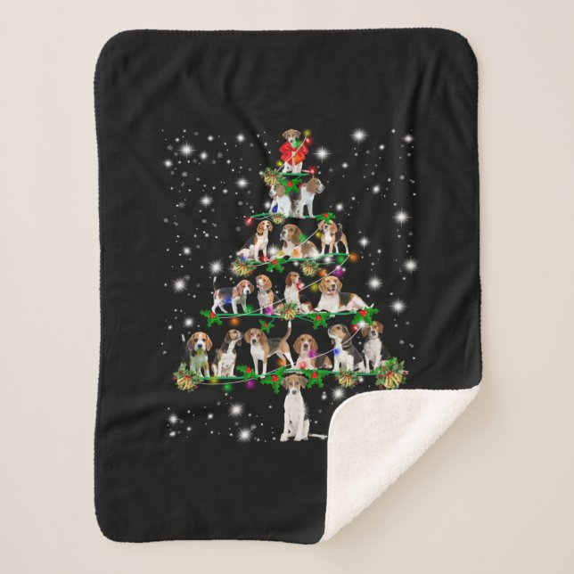 Beagle Christmas Tree Covered By Flashlight Sherpa Blanket (Front)