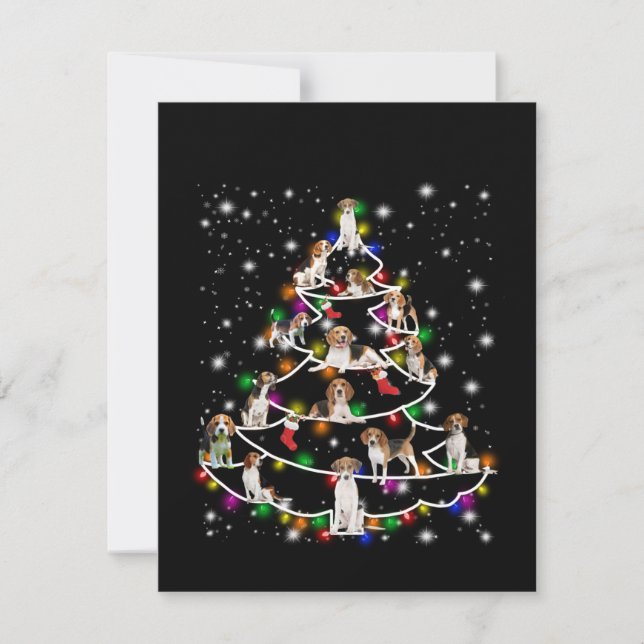 Beagle Christmas Tree Covered By Flashlight Thank You Card (Front)