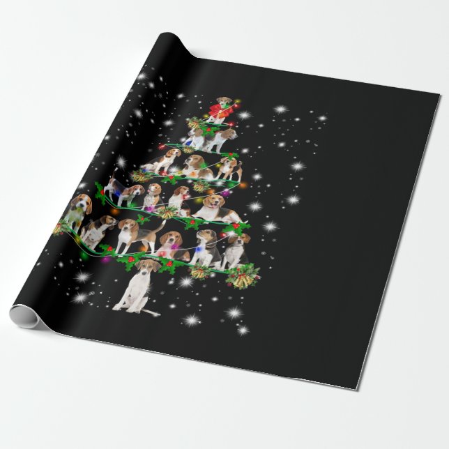 Beagle Christmas Tree Covered By Flashlight Wrapping Paper (Unrolled)