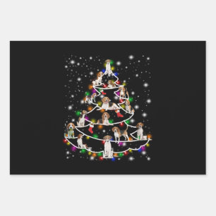 Beagle Christmas Tree Covered By Flashlight Wrapping Paper Sheet