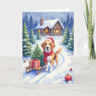 Beagle Christmas Tree Farm Holiday Winter Dog Card