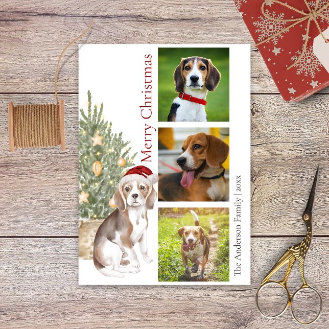 Beagle Christmas Tree Pet Dog Photo Holiday Card (Creator Uploaded)