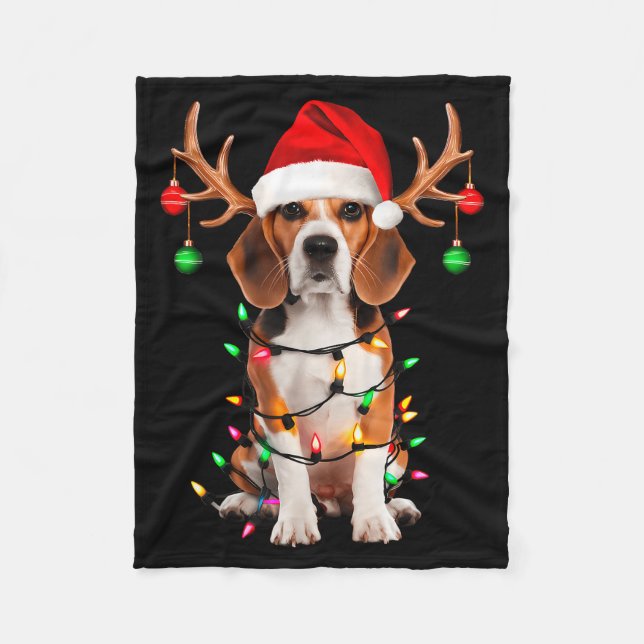Beagle Christmas Tree Shirt Beagle Santa Hat Lover Fleece Blanket (Front)