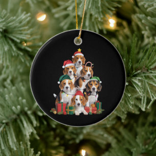 Beagle Christmas Tree With Santa Hat Dog Mum Dogs  Ceramic Ornament