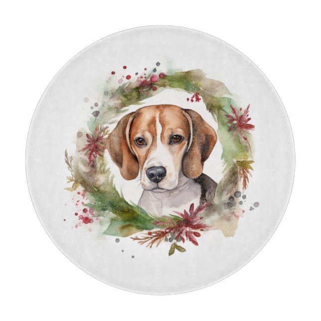 Beagle Christmas Wreath Festive Pup  Cutting Board (Front)