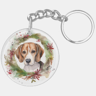 Beagle Christmas Wreath Festive Pup  Key Ring