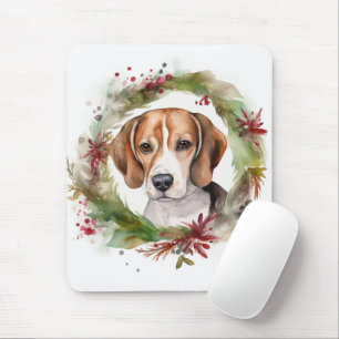Beagle Christmas Wreath Festive Pup  Mouse Pad
