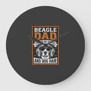 Beagle Dad Fuelled by Coffee and Dog Hair Large Clock