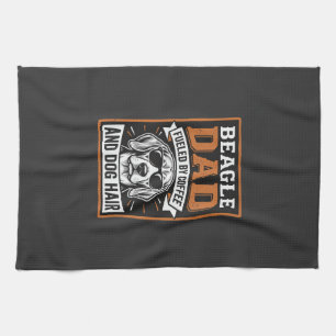 Beagle Dad Fuelled by Coffee and Dog Hair Tea Towel