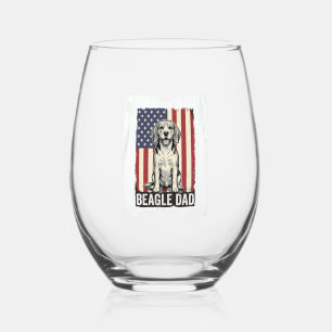 Beagle Dad Patriotic Vintage Dog Shirt Design_1 Stemless Wine Glass