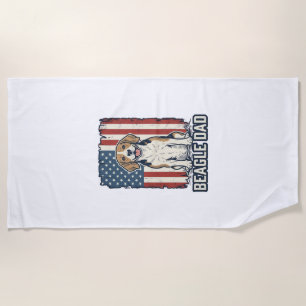 Beagle Dad Patriotic Vintage Engraving Dog Design_ Beach Towel