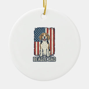Beagle Dad Patriotic Vintage Engraving Dog Design_ Ceramic Ornament