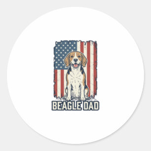 Beagle Dad Patriotic Vintage Engraving Dog Design_ Classic Round Sticker