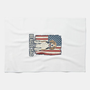 Beagle Dad Patriotic Vintage Engraving Dog Design_ Tea Towel