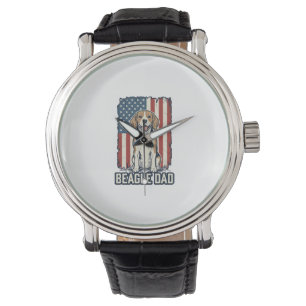 Beagle Dad Patriotic Vintage Engraving Dog Design_ Watch