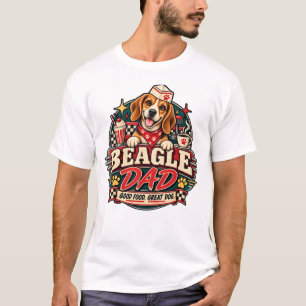Beagle Dad Retro Diner Paw Print Badge T-Shirt