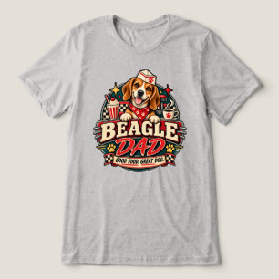 Beagle Dad Retro Diner Paw Print Badge Tri-Blend Shirt