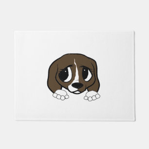 beagle dark brown white peeking doormat