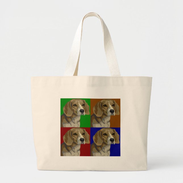 Beagle Dark Primary Colour Collage Large Tote Bag (Front)