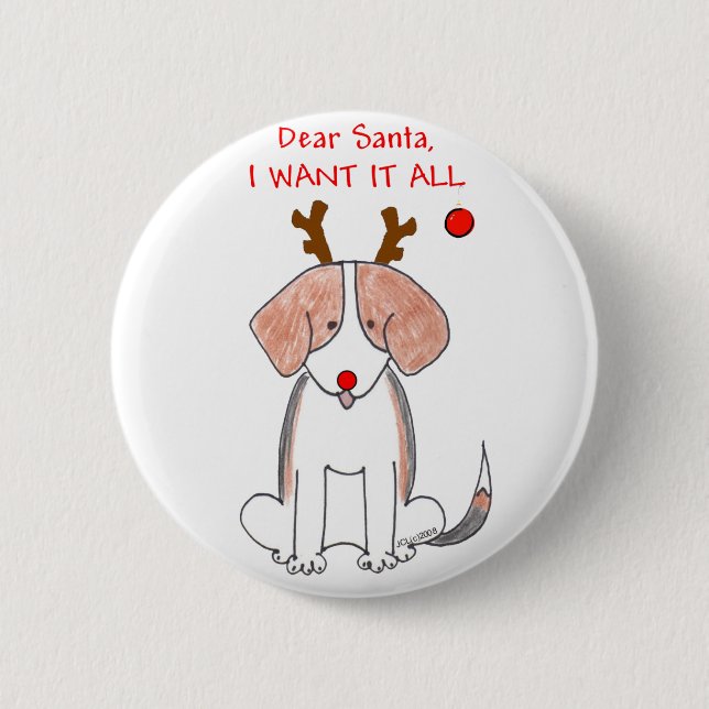 Beagle Dear Santa 6 Cm Round Badge (Front)